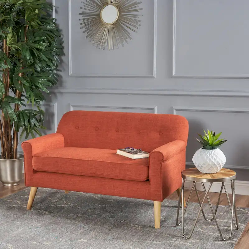 Mid-Century Tufted Fabric Loveseat