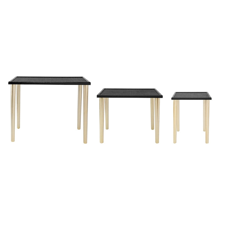 Black and Gold Rattan Nesting Side Tables, Set of 3