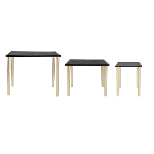 Black and Gold Rattan Nesting Side Tables, Set of 3