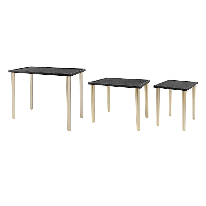 Black and Gold Rattan Nesting Side Tables, Set of 3