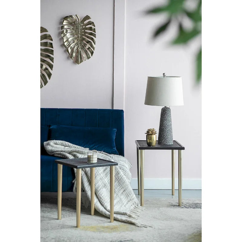 Black and Gold Rattan Nesting Side Tables, Set of 3