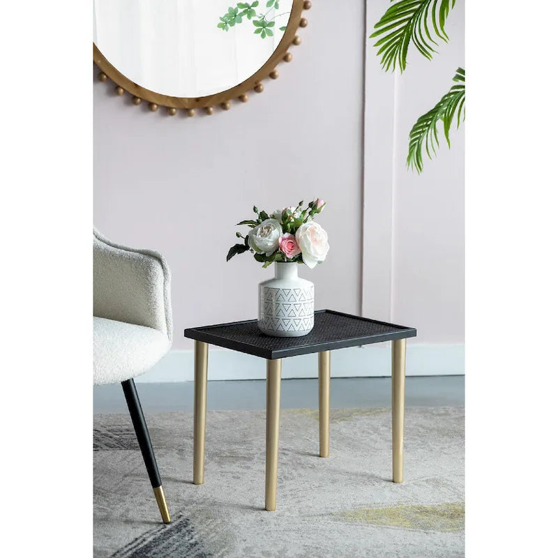 Black and Gold Rattan Nesting Side Tables, Set of 3
