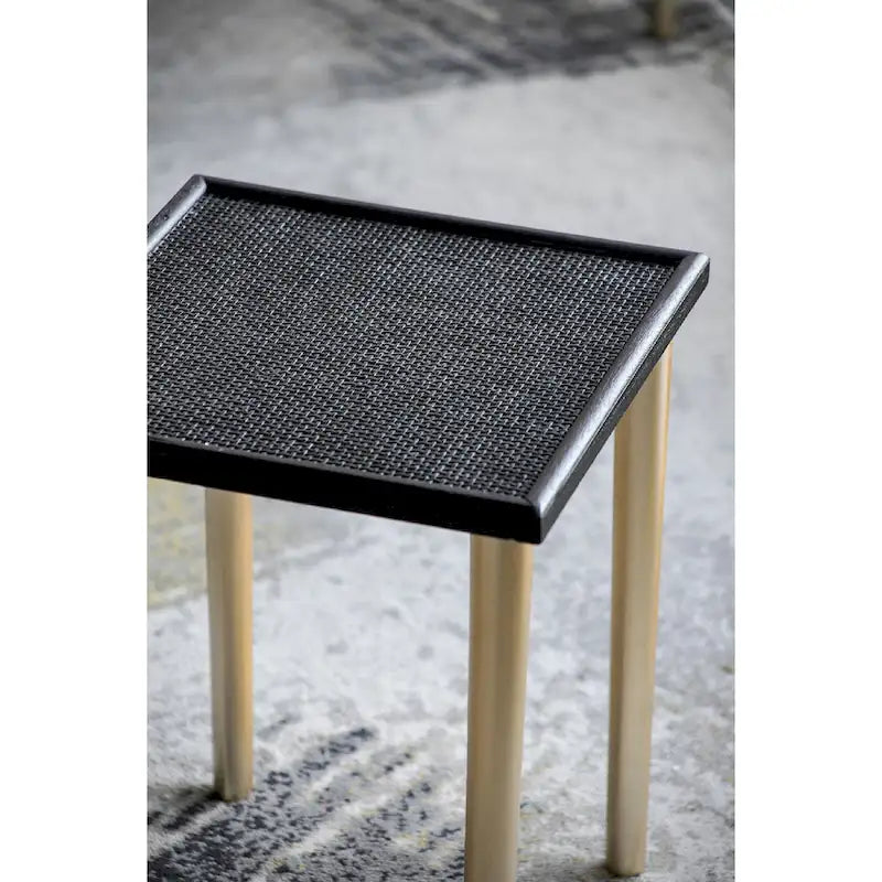 Black and Gold Rattan Nesting Side Tables, Set of 3