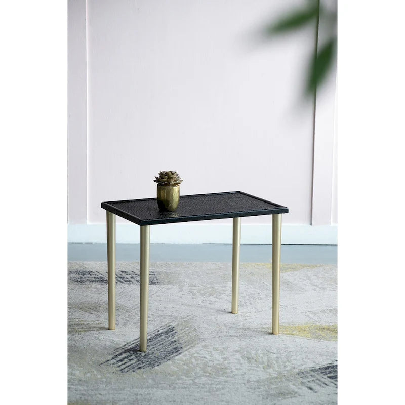 Black and Gold Rattan Nesting Side Tables, Set of 3