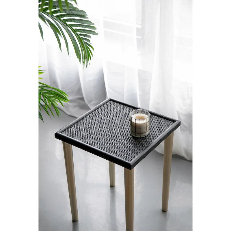 Black and Gold Rattan Nesting Side Tables, Set of 3