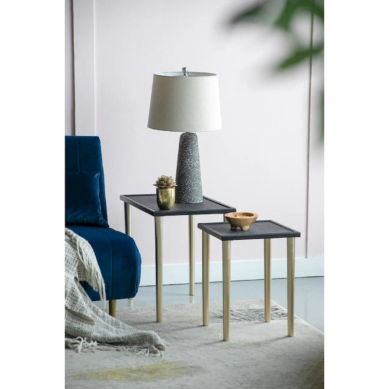 Black and Gold Rattan Nesting Side Tables, Set of 3