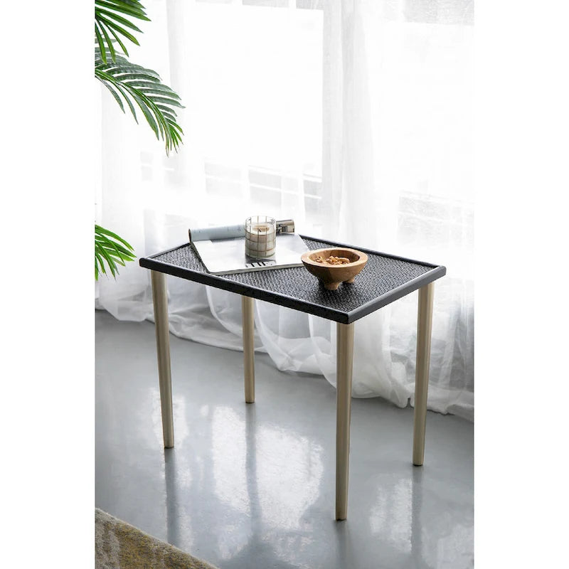 Black and Gold Rattan Nesting Side Tables, Set of 3