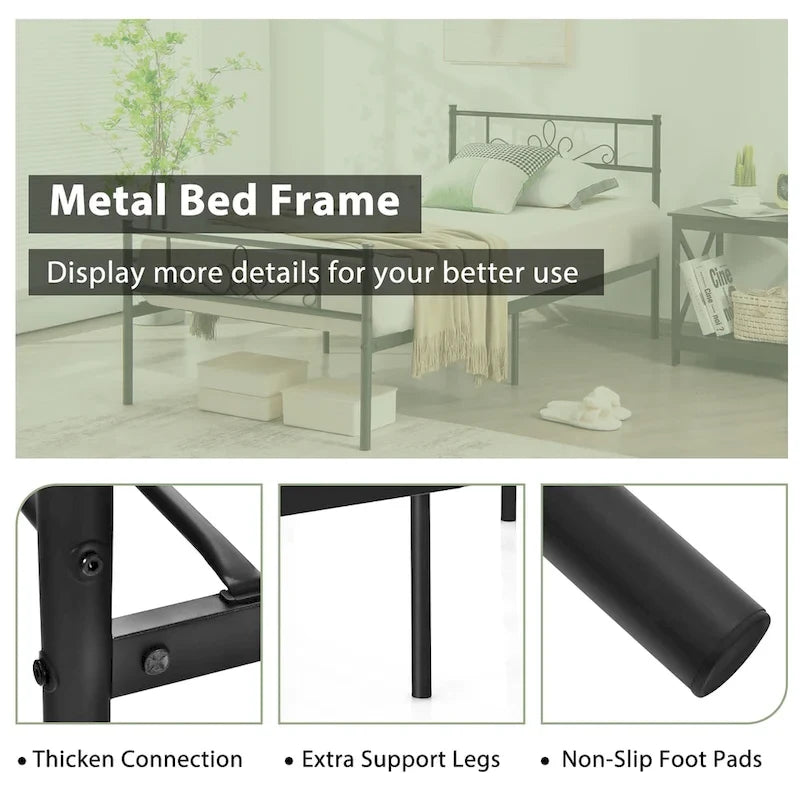 Metal Platform Bed Frame with Headboard and Footboard