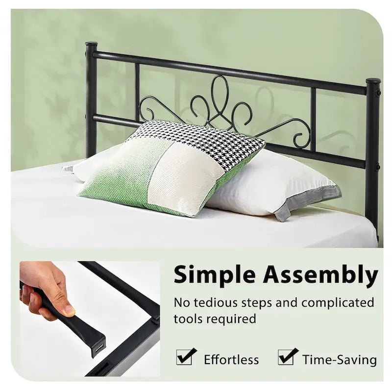 Metal Platform Bed Frame with Headboard and Footboard