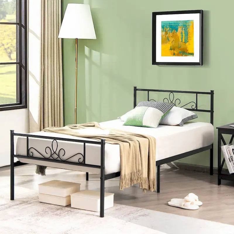 Metal Platform Bed Frame with Headboard and Footboard