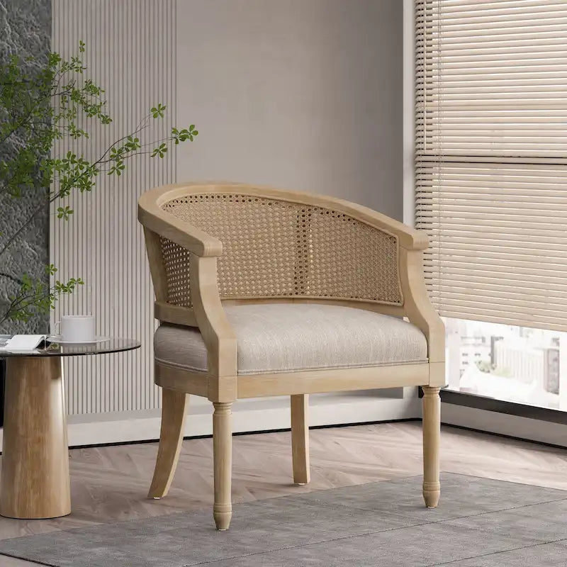 French Country Wood and Cane Accent Chair