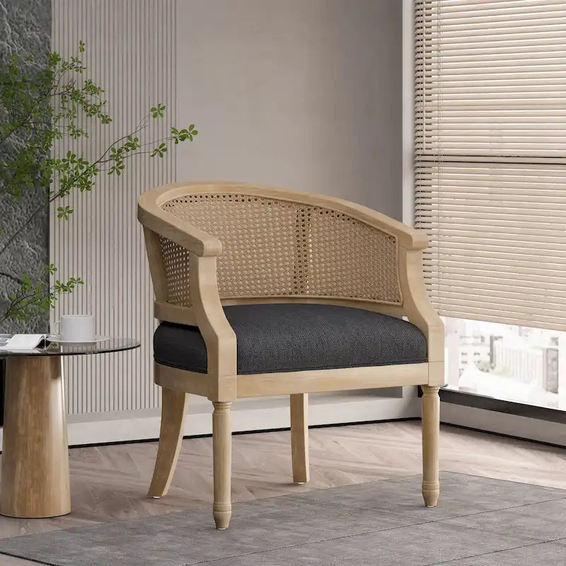 French Country Wood and Cane Accent Chair