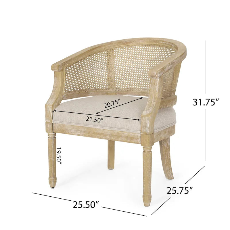 French Country Wood and Cane Accent Chair