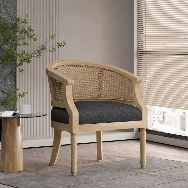 French Country Wood and Cane Accent Chair