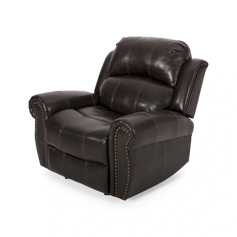 Bonded Leather Glider Recliner with Nailhead Trim