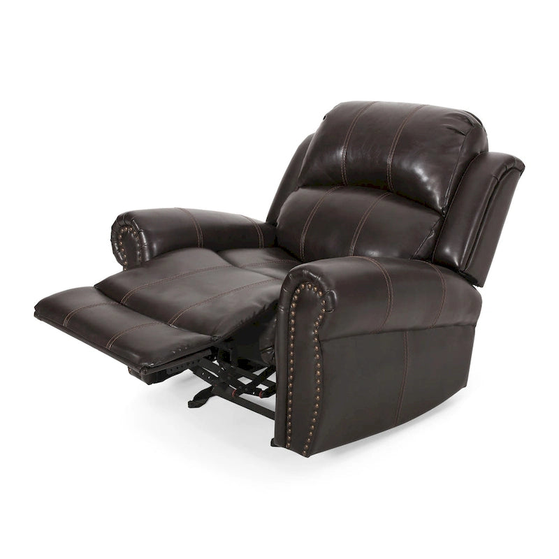 Bonded Leather Glider Recliner with Nailhead Trim