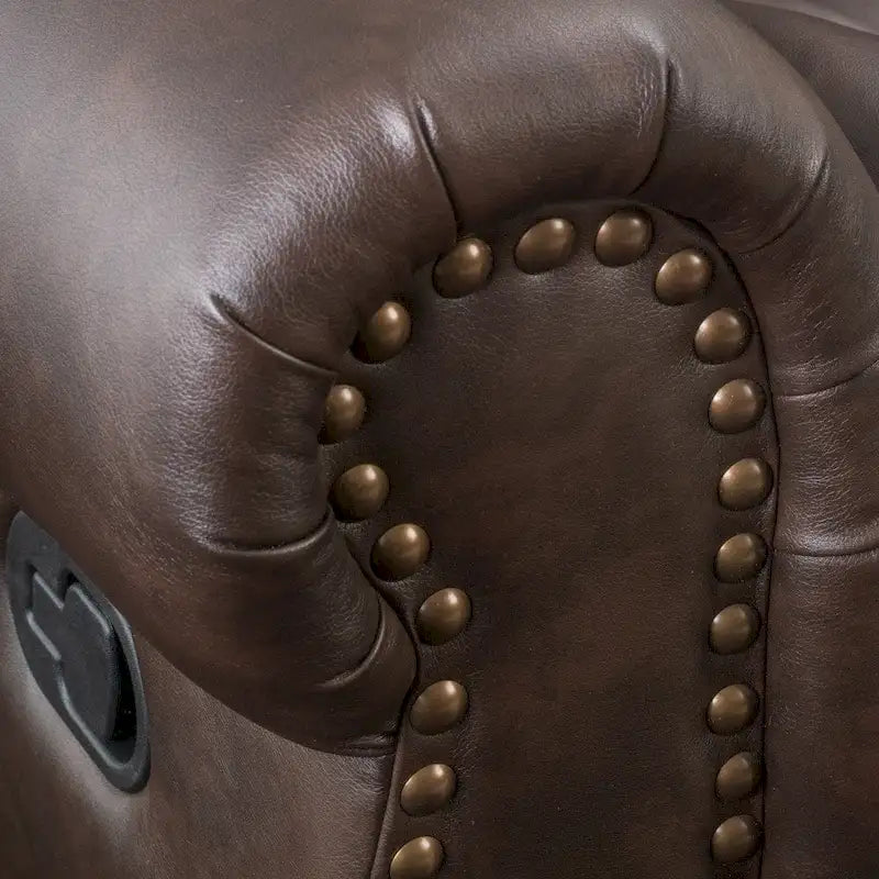Bonded Leather Glider Recliner with Nailhead Trim
