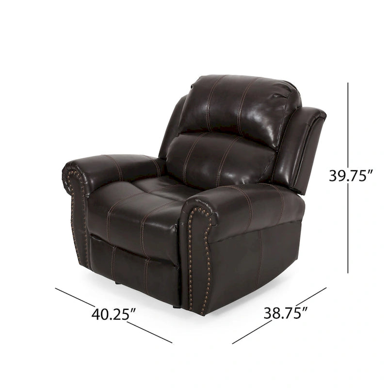 Bonded Leather Glider Recliner with Nailhead Trim