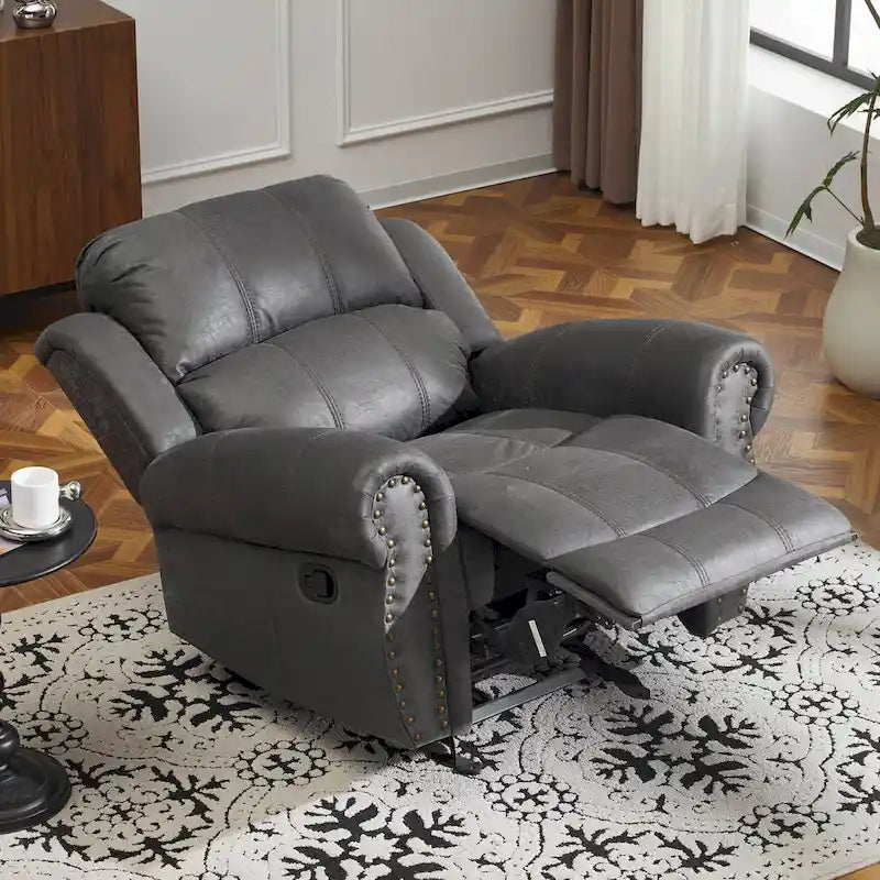 Bonded Leather Glider Recliner with Nailhead Trim