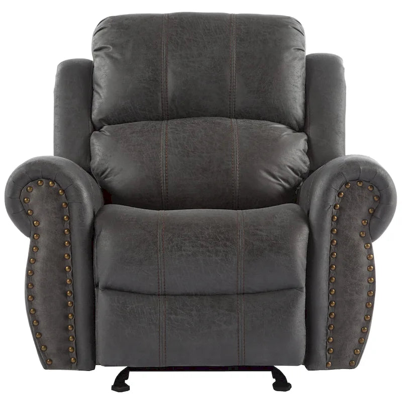 Bonded Leather Glider Recliner with Nailhead Trim