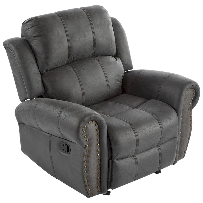 Bonded Leather Glider Recliner with Nailhead Trim