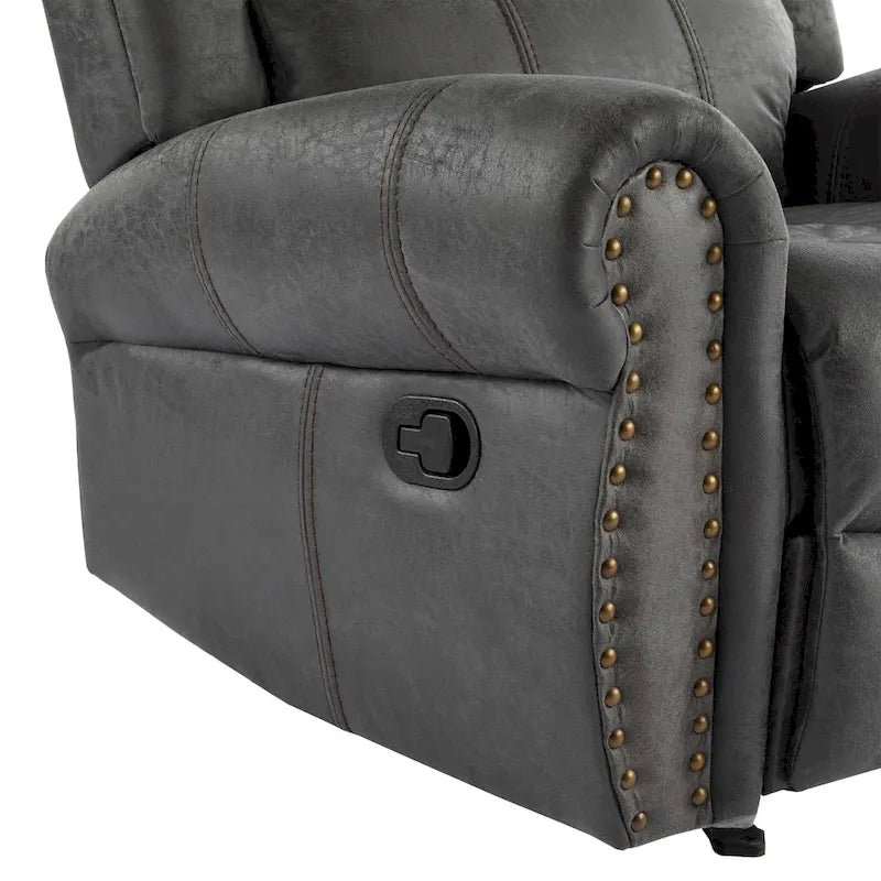 Bonded Leather Glider Recliner with Nailhead Trim