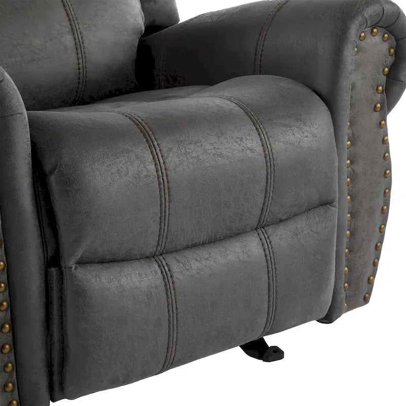 Bonded Leather Glider Recliner with Nailhead Trim