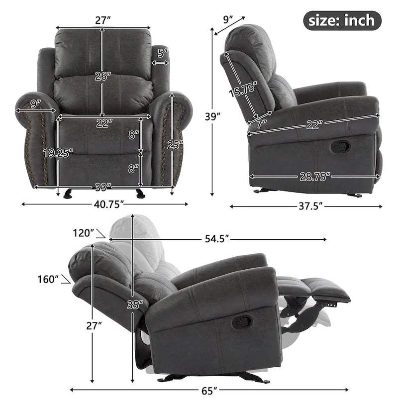 Bonded Leather Glider Recliner with Nailhead Trim