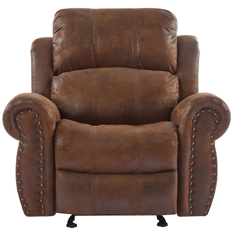 Bonded Leather Glider Recliner with Nailhead Trim
