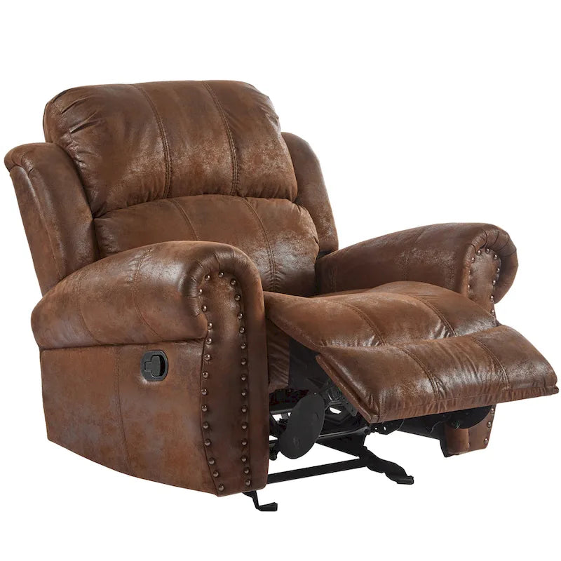 Bonded Leather Glider Recliner with Nailhead Trim