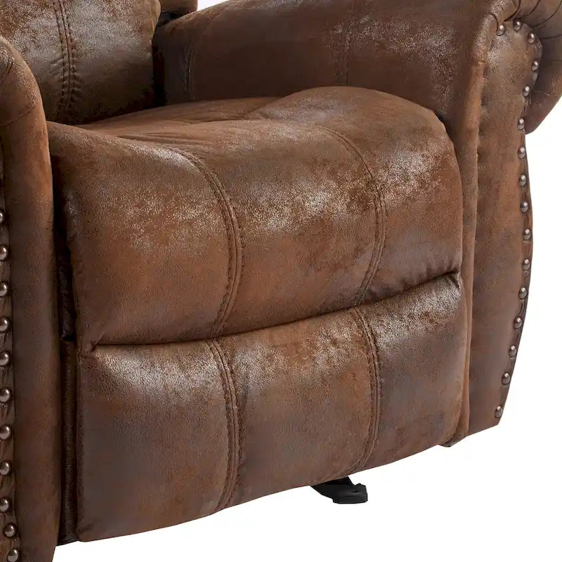 Bonded Leather Glider Recliner with Nailhead Trim