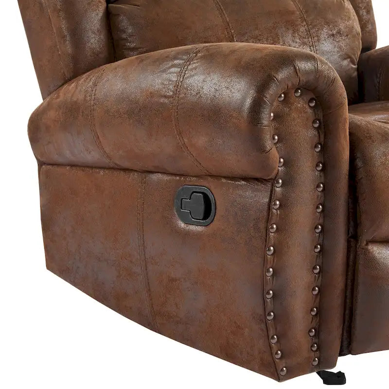 Bonded Leather Glider Recliner with Nailhead Trim