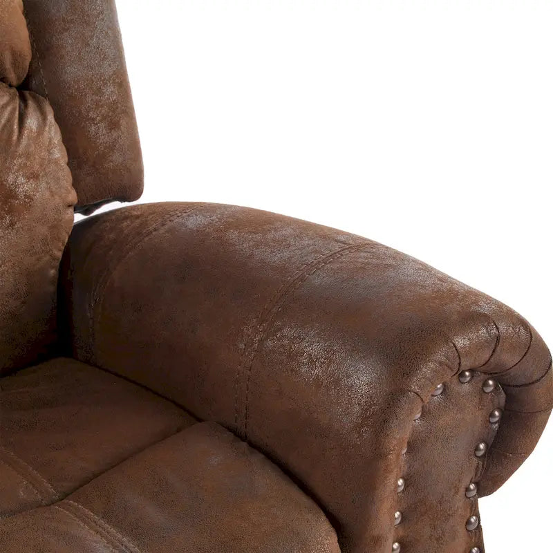 Bonded Leather Glider Recliner with Nailhead Trim