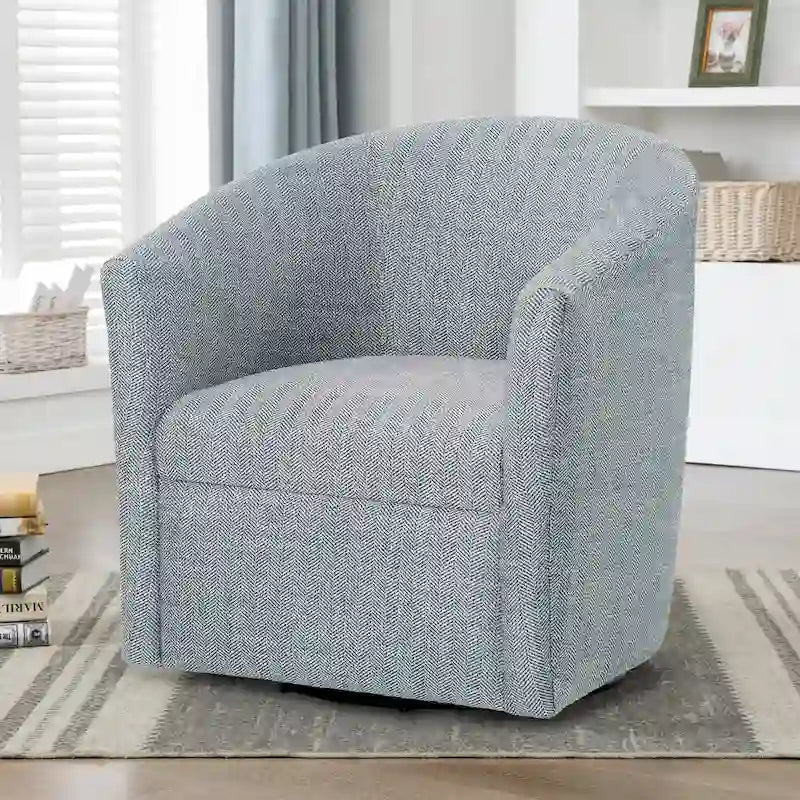 Herringbone Upholstered Swivel Barrel Accent Chair