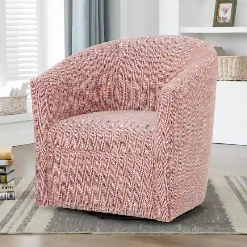 Herringbone Upholstered Swivel Barrel Accent Chair