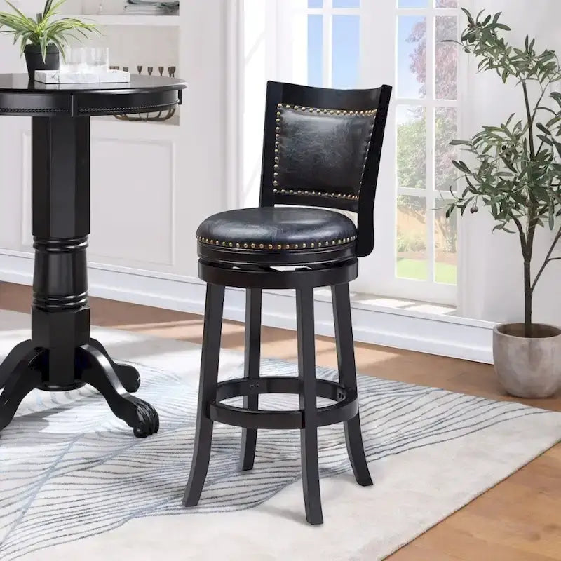 Solid Hardwood Swivel Bar Stool with Faux Leather Seat