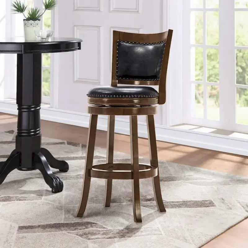 Solid Hardwood Swivel Bar Stool with Faux Leather Seat