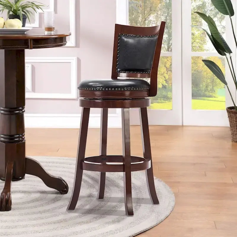 Solid Hardwood Swivel Bar Stool with Faux Leather Seat