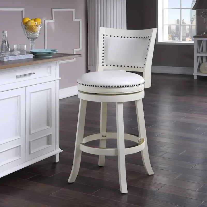 Solid Hardwood Swivel Bar Stool with Faux Leather Seat