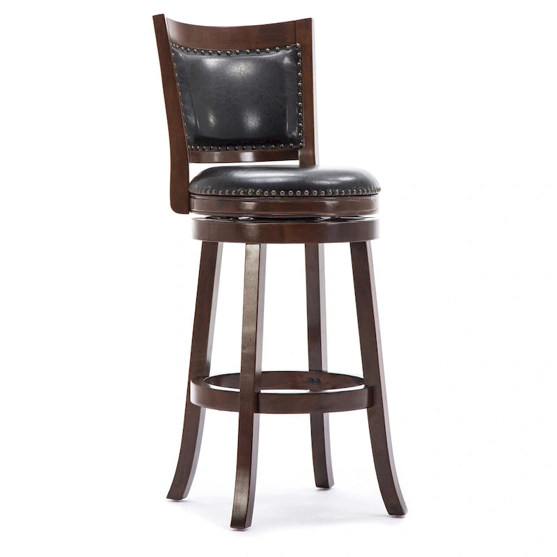 Solid Hardwood Swivel Bar Stool with Faux Leather Seat