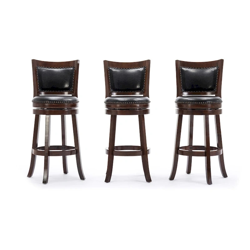 Solid Hardwood Swivel Bar Stool with Faux Leather Seat