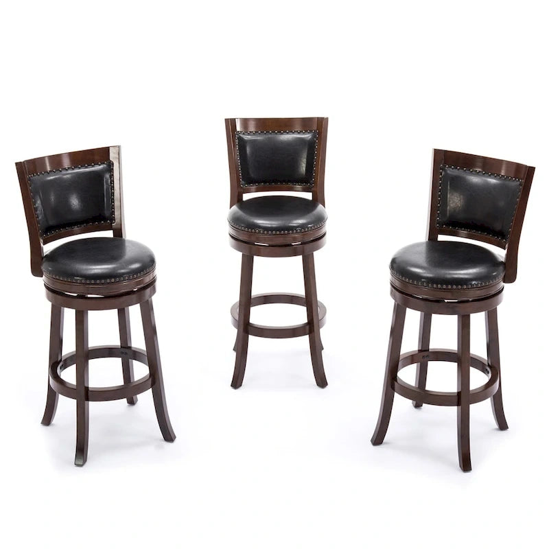 Solid Hardwood Swivel Bar Stool with Faux Leather Seat