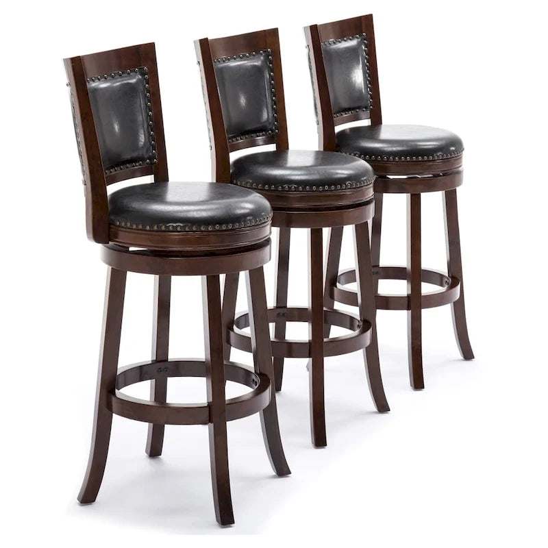 Solid Hardwood Swivel Bar Stool with Faux Leather Seat