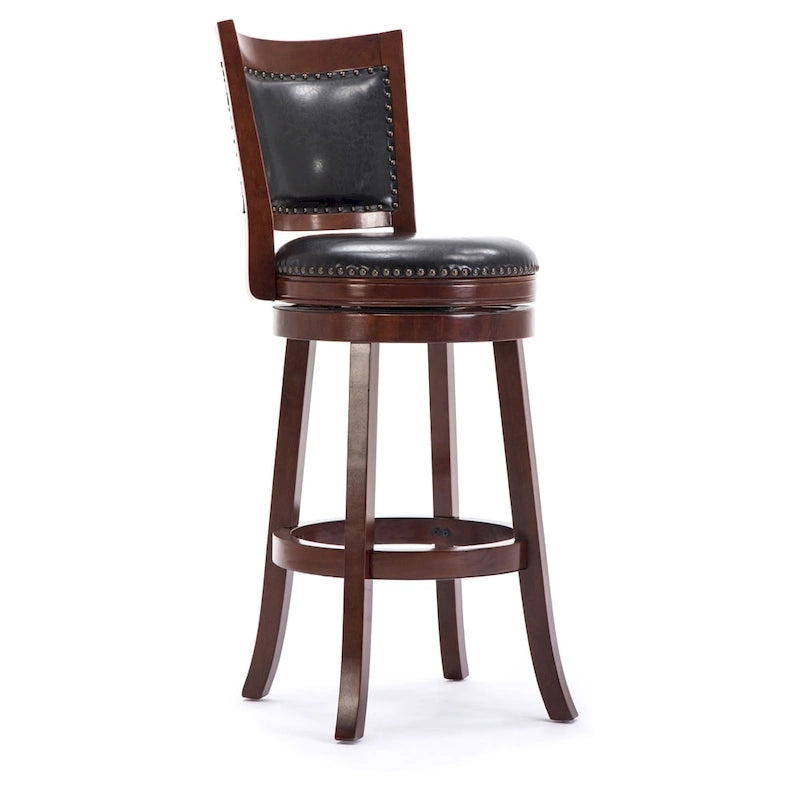 Solid Hardwood Swivel Bar Stool with Faux Leather Seat