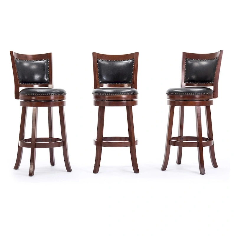 Solid Hardwood Swivel Bar Stool with Faux Leather Seat
