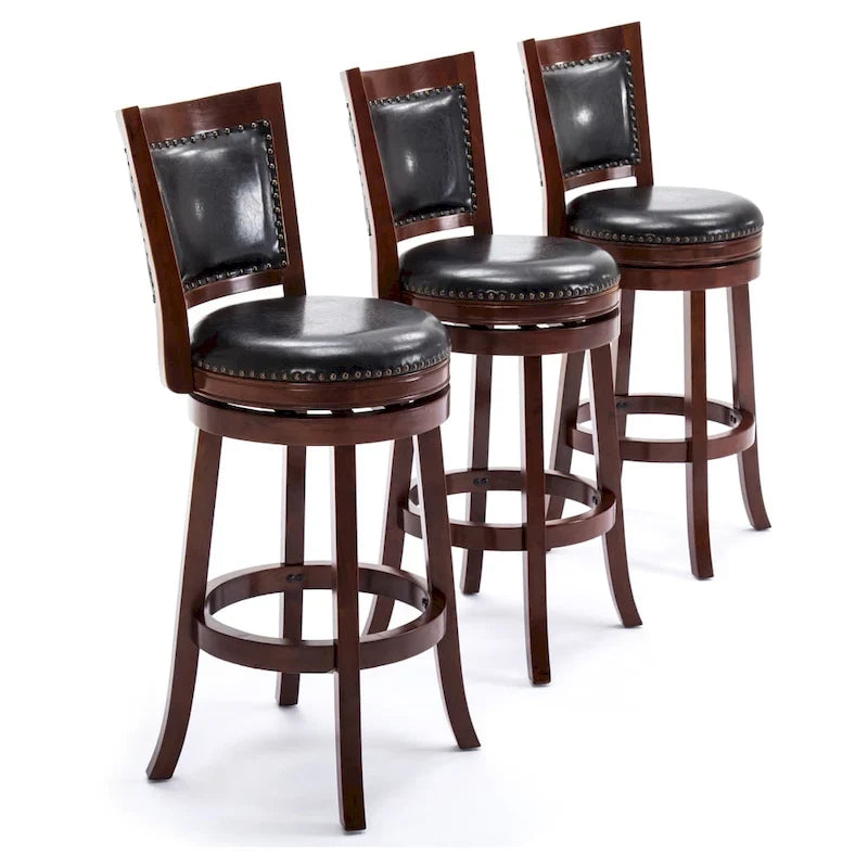 Solid Hardwood Swivel Bar Stool with Faux Leather Seat