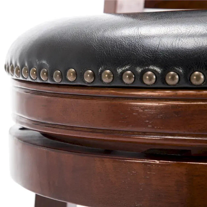 Solid Hardwood Swivel Bar Stool with Faux Leather Seat