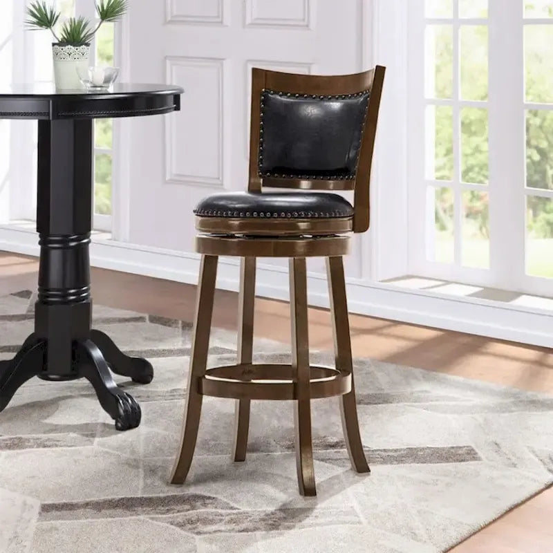 Solid Hardwood Swivel Bar Stool with Faux Leather Seat