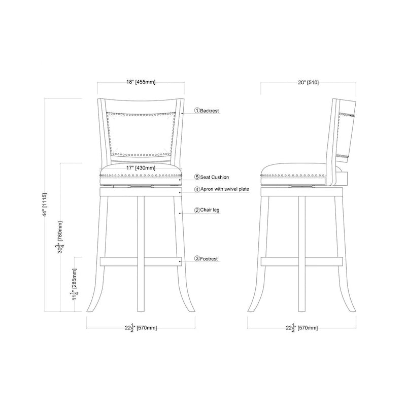 Solid Hardwood Swivel Bar Stool with Faux Leather Seat