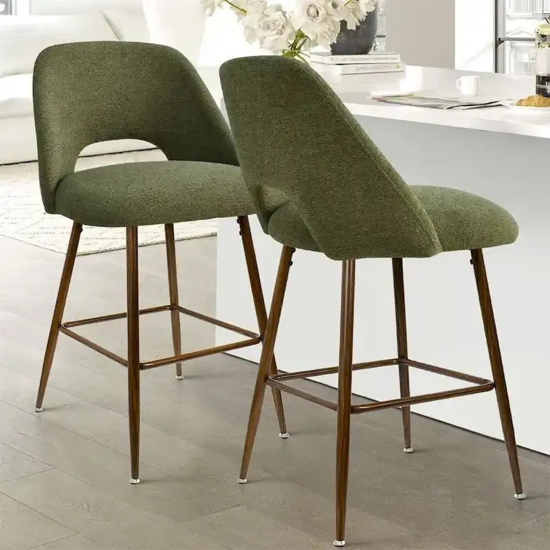 Upholstered Bar Stools with Walnut Legs, Set of 2